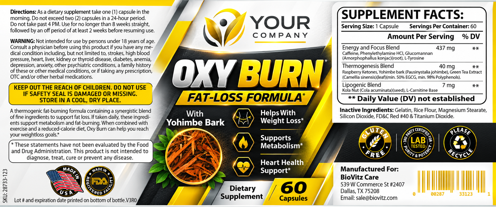 Oxy Burn Supplement Label – Modern & Clean Design