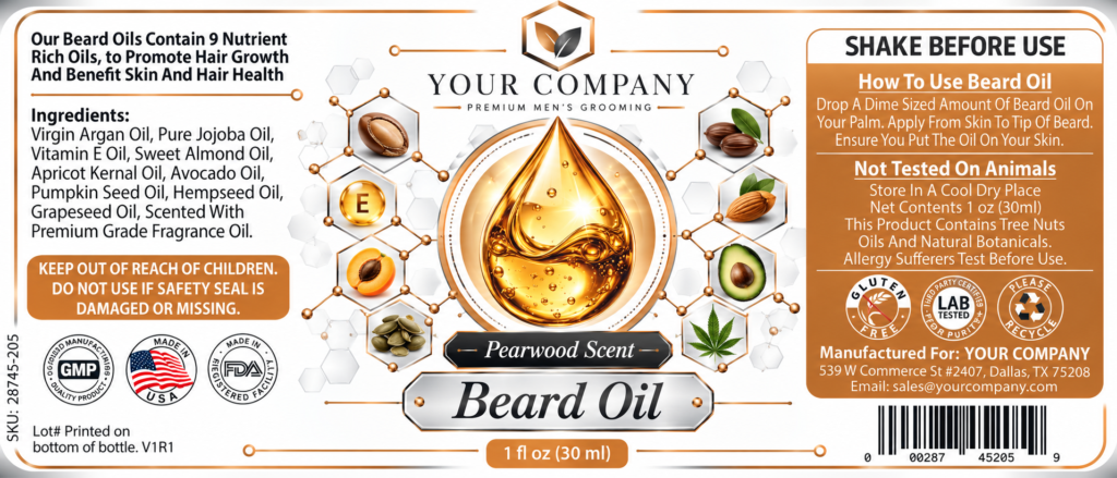 Pearwood Beard Oil Label – Classic & Elegant Design