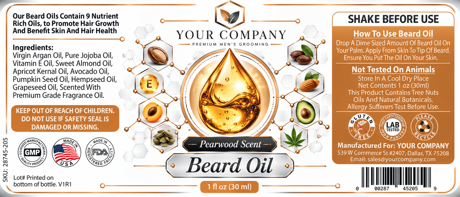 Pearwood Beard Oil Label – Classic & Elegant Design