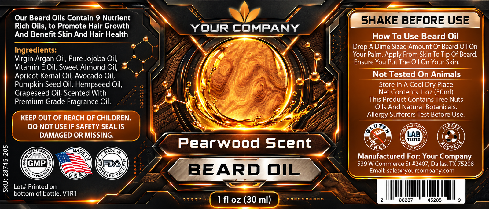 Pearwood Beard Oil Label – Futuristic & Neon Design