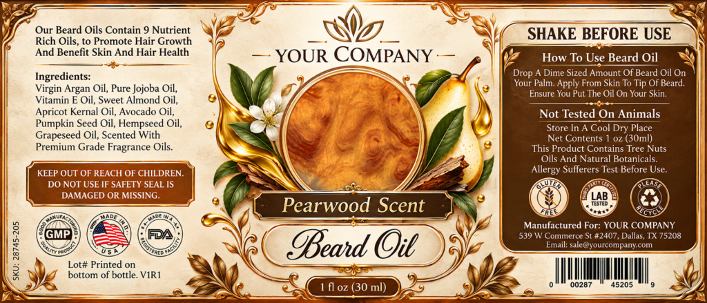 Pearwood Beard Oil Label – Luxury & Premium Design