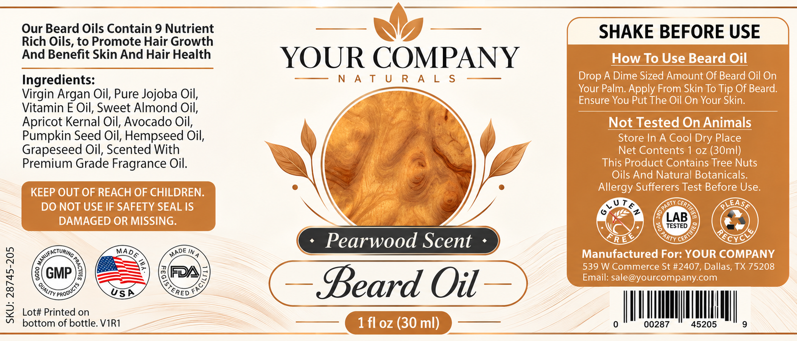Pearwood Beard Oil Label – Modern & Clean Design