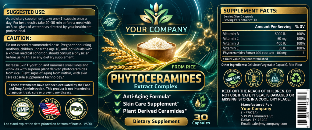 Phytoceramides from Rice Skin Care Label – Futuristic & Neon Design