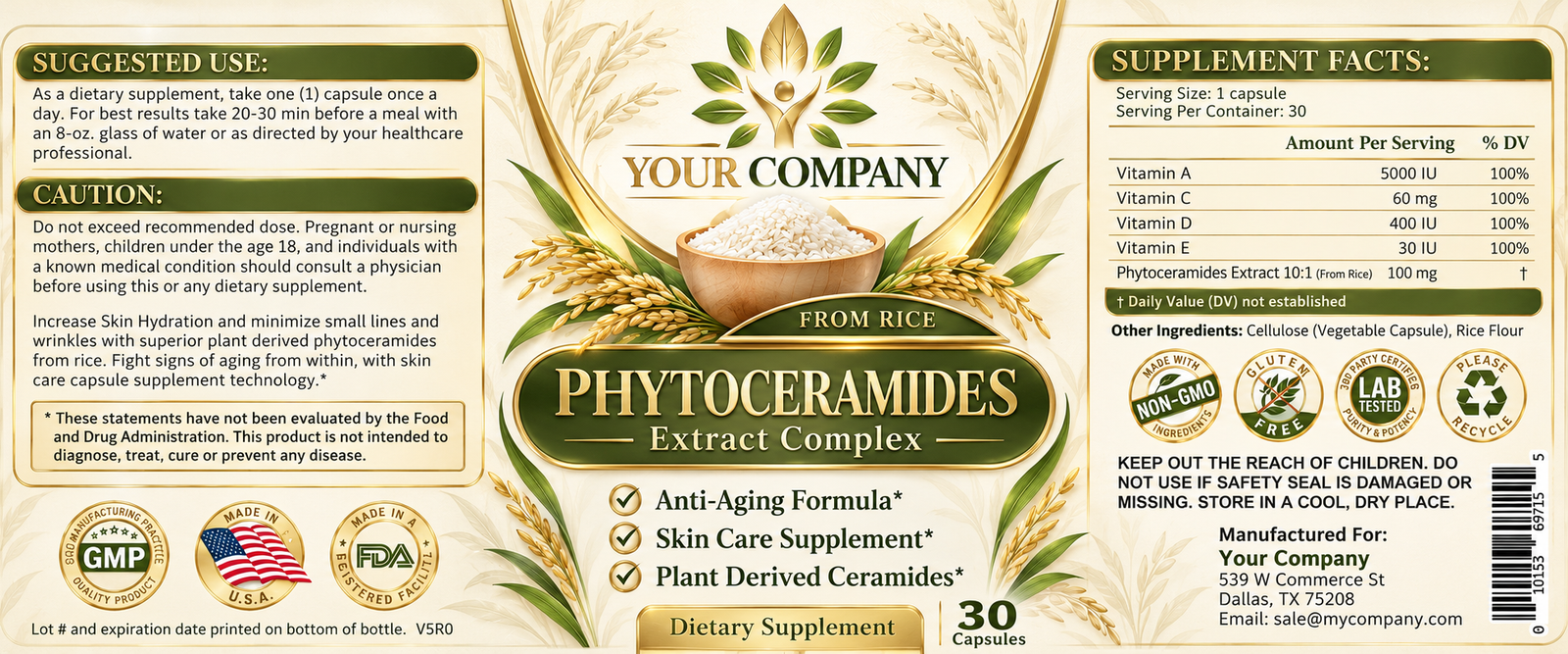 Phytoceramides from Rice Skin Care Label – Luxury & Premium Design