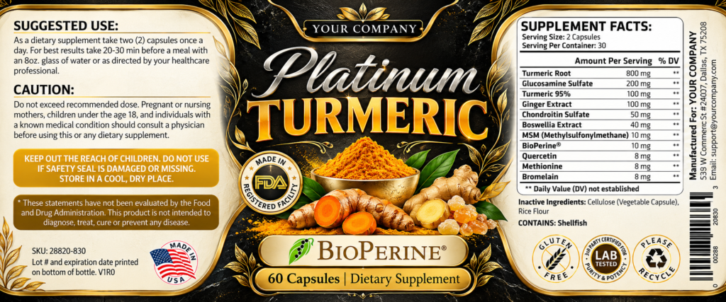 Platinum Turmeric Supplement Label – Luxury & Premium Design