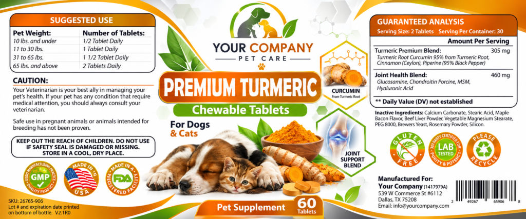 Premium Turmeric & Joint Health for Pets Supplement Label – Classic & Elegant Design