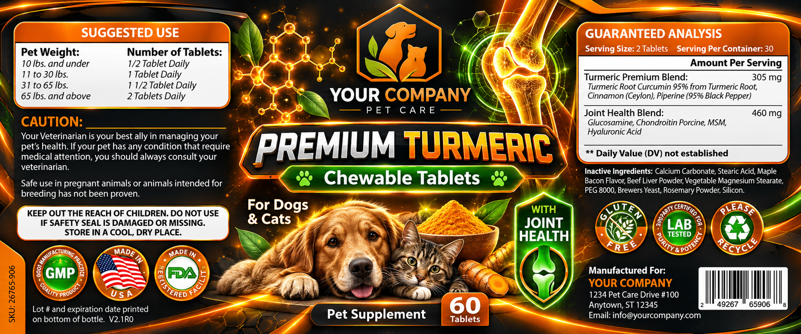 Joint Formula with Turmeric for Pets Supplement Label – Futuristic & Neon Design
