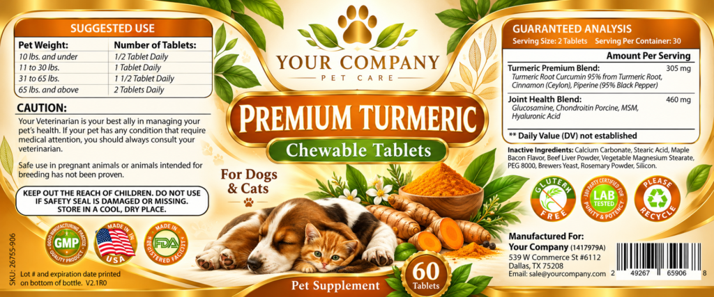 Joint Formula with Turmeric for Pets Supplement Label – Luxury & Premium Design