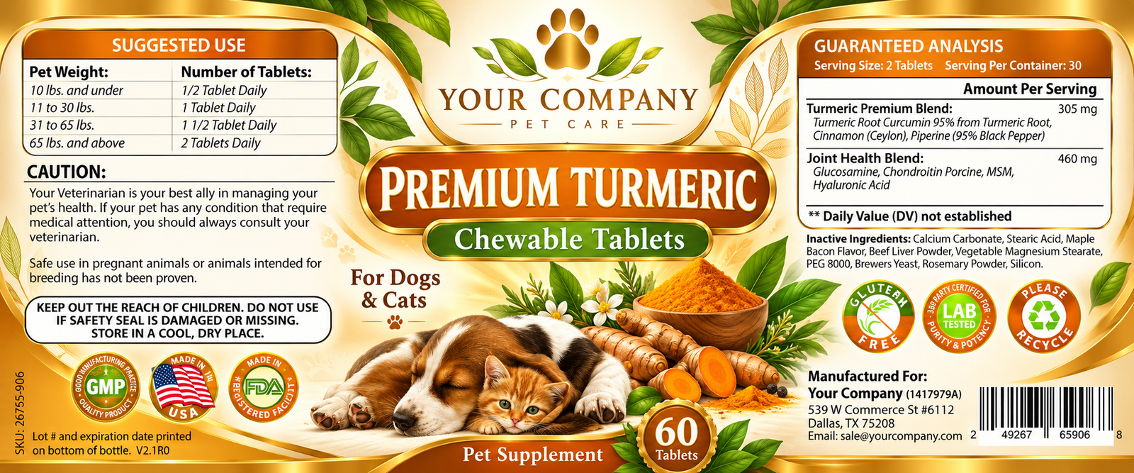 Joint Formula with Turmeric for Pets Supplement Label – Luxury & Premium Design