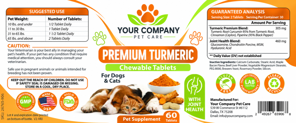 Premium Turmeric & Joint Health for Pets Supplement Label – Modern & Clean Design