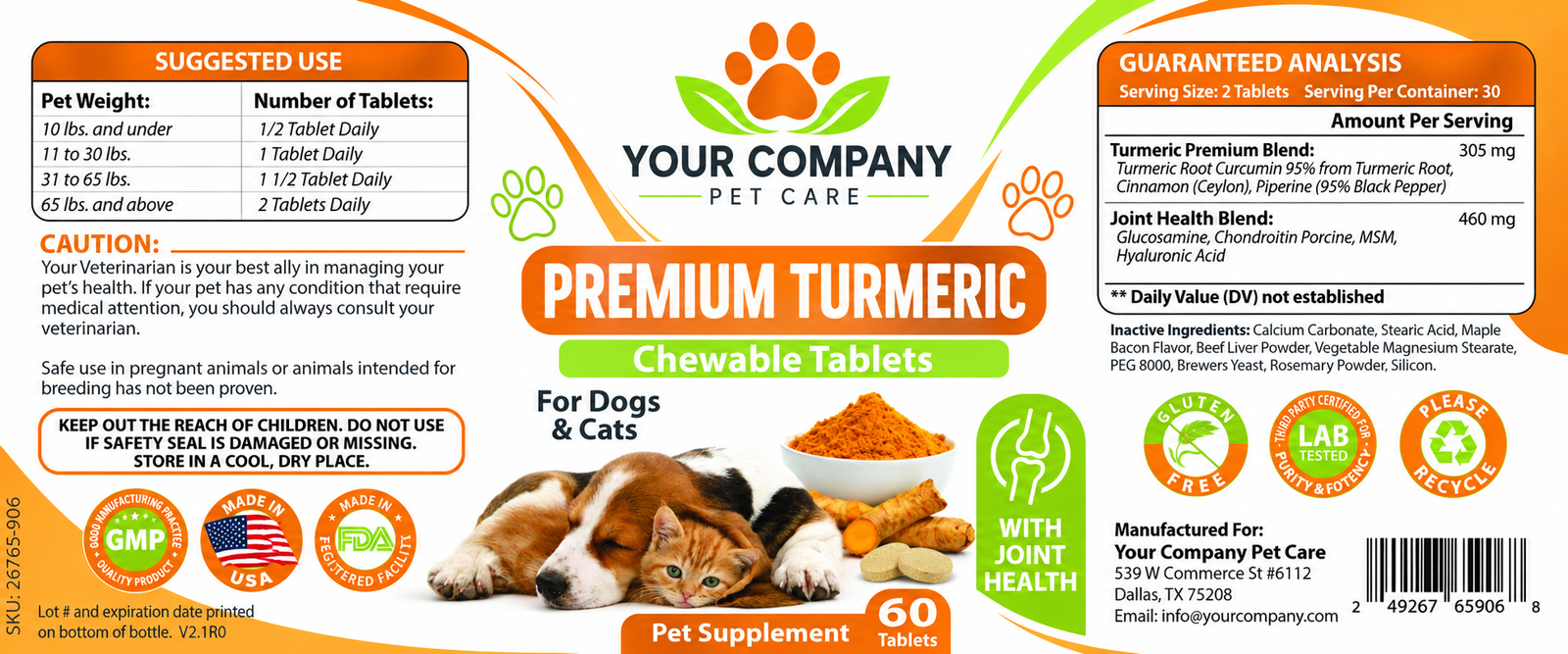 Premium Turmeric & Joint Health for Pets Supplement Label – Modern & Clean Design
