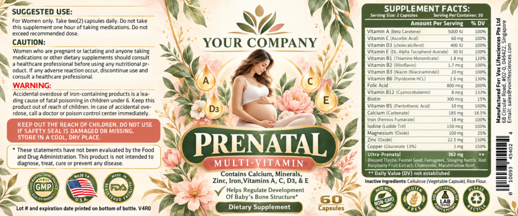 Prenatal Multi-Vitamin Supplement Label – Botanical & Natural Design