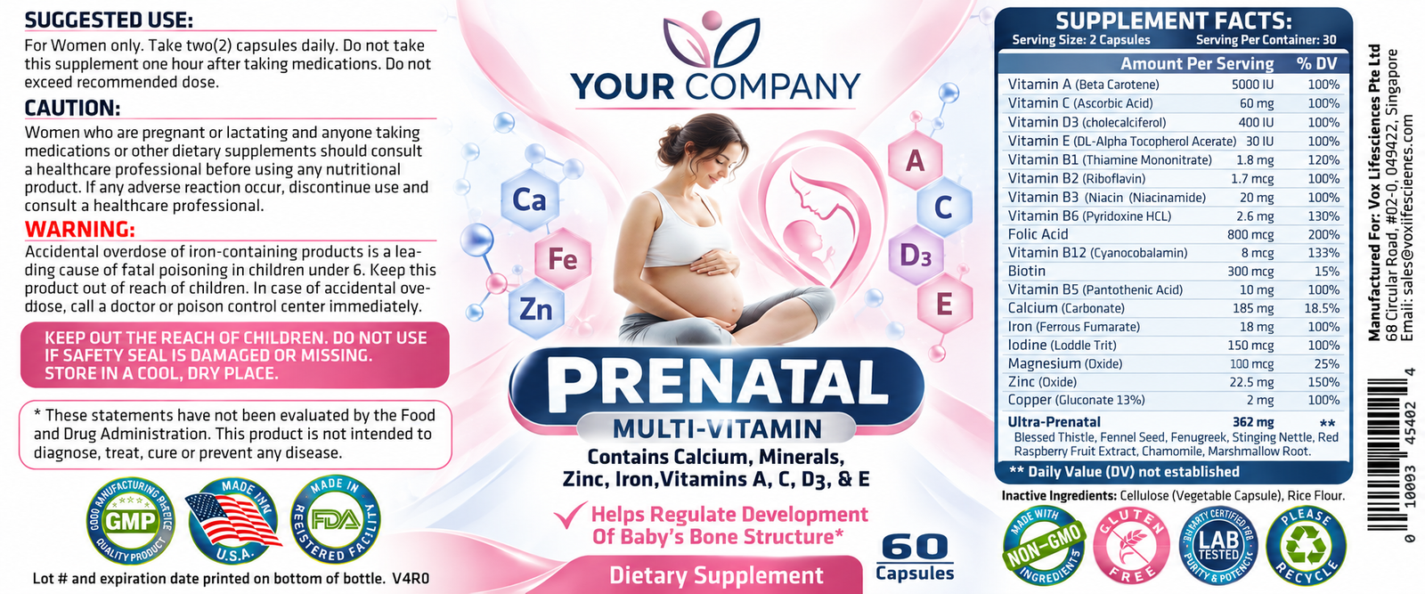 Prenatal Multi-Vitamin Supplement Label – Classic & Elegant Design