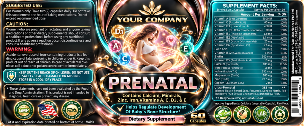 Prenatal Multi-Vitamin Supplement Label – Futuristic & Neon Design
