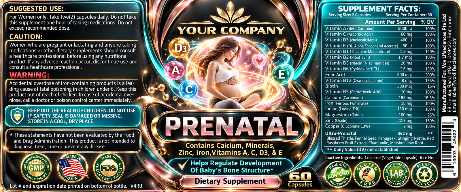 Prenatal Multi-Vitamin Supplement Label – Futuristic & Neon Design