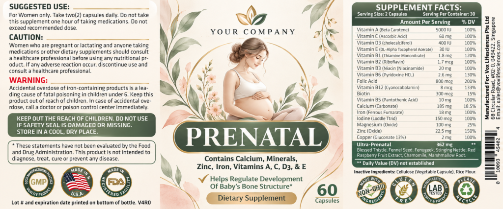 Prenatal Multi-Vitamin Supplement Label – Modern & Clean Design