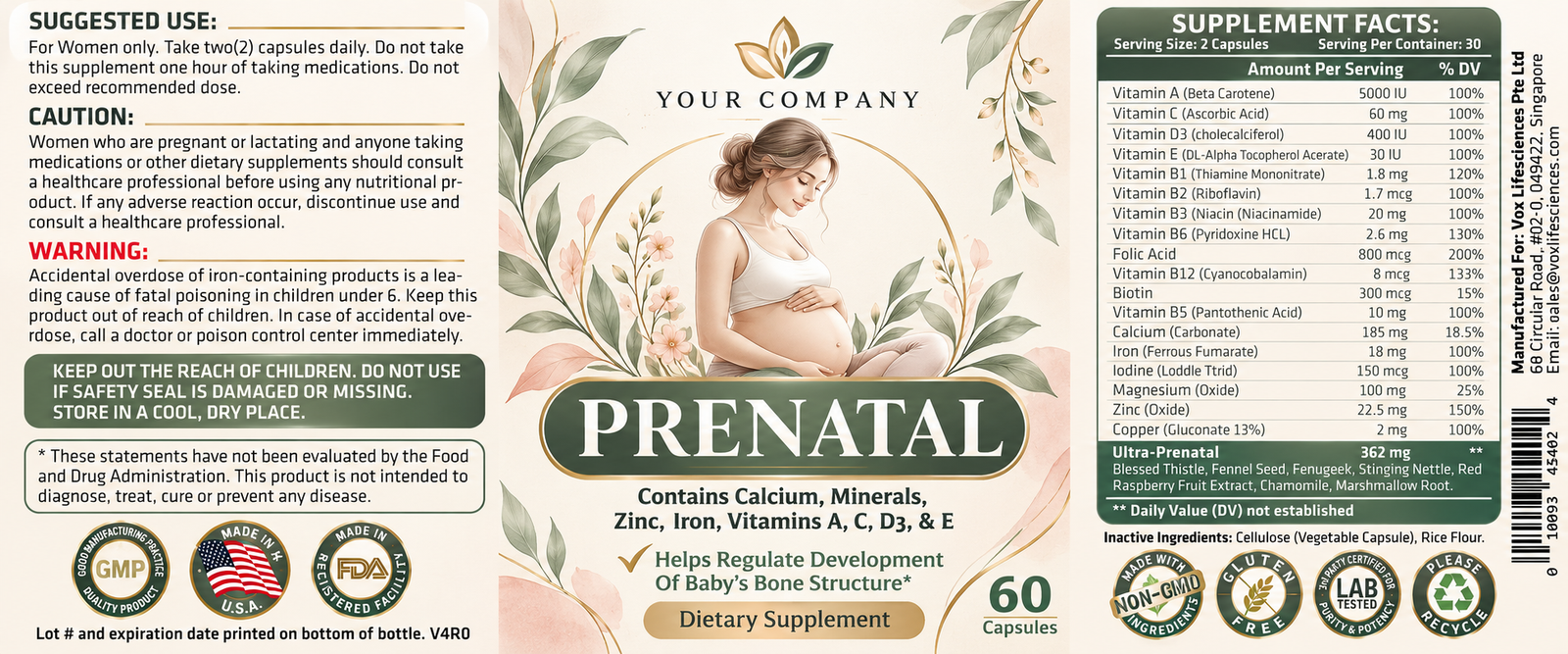 Prenatal Multi-Vitamin Supplement Label – Modern & Clean Design
