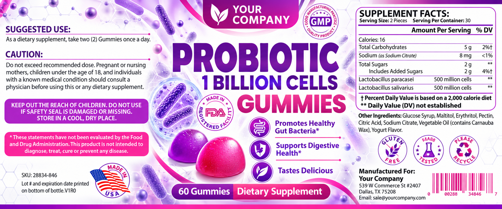 Probiotic Gummies Supplement Label – Classic & Elegant Design