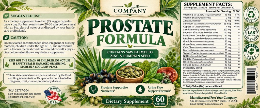 Prostate Formula Supplement Label – Botanical & Natural Design