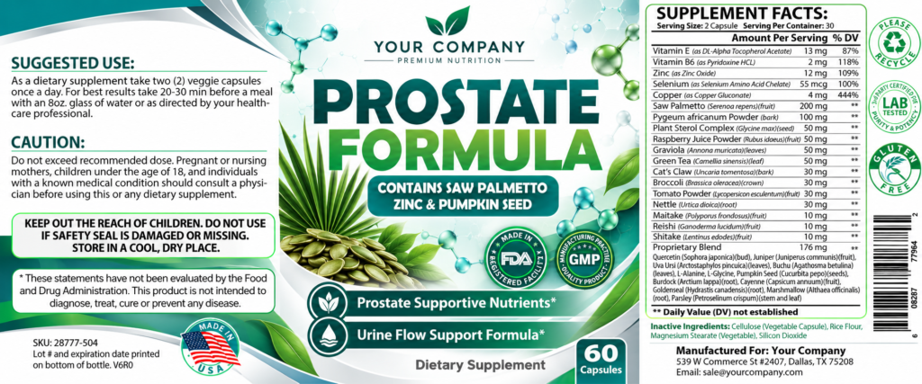 Prostate Formula Supplement Label – Classic & Elegant Design