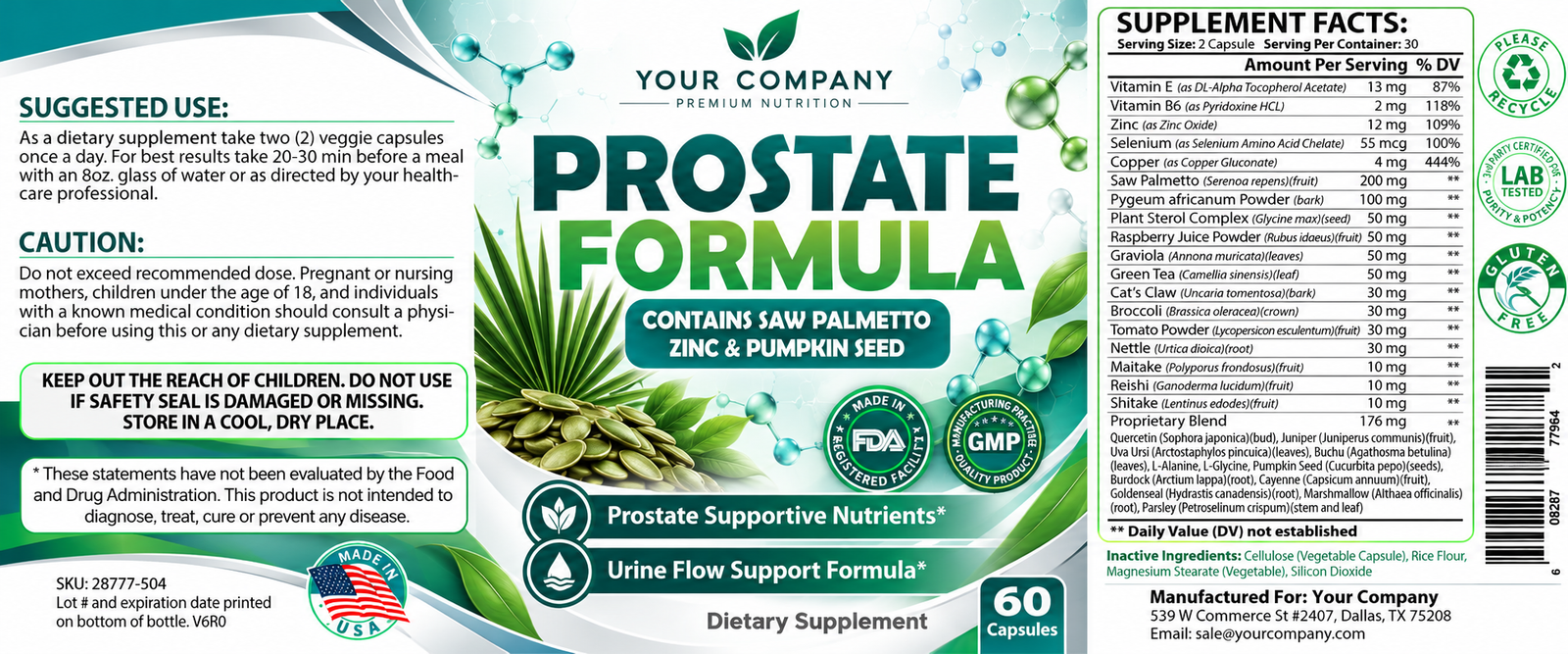 Prostate Formula Supplement Label – Classic & Elegant Design