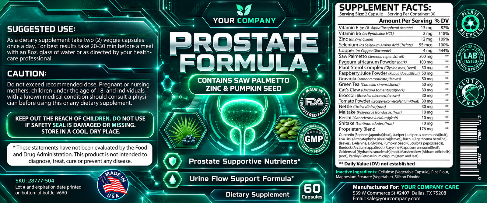 Prostate Formula Supplement Label – Futuristic & Neon Design