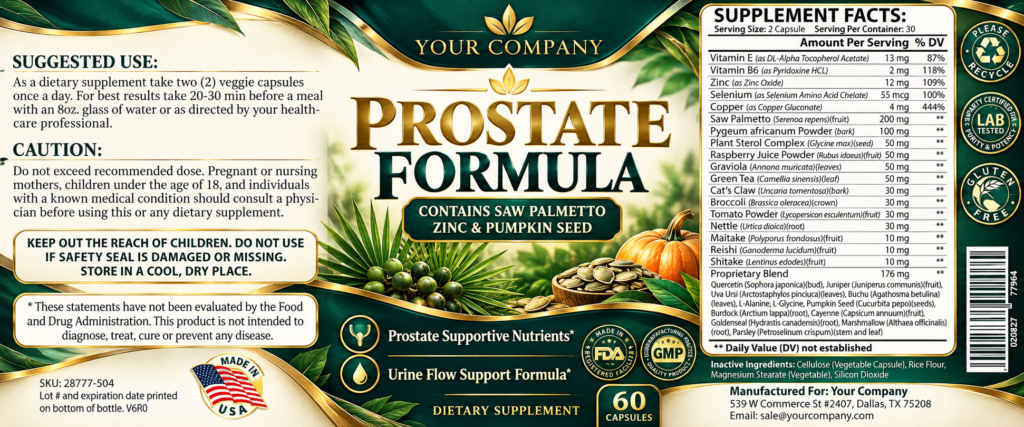 Prostate Formula Supplement Label – Luxury & Premium Design