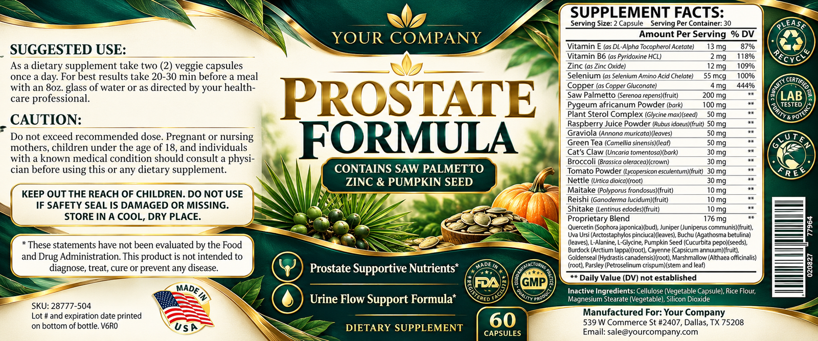Prostate Formula Supplement Label – Luxury & Premium Design