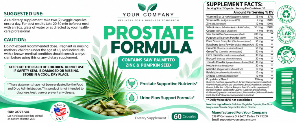 Prostate Formula Supplement Label – Modern & Clean Design