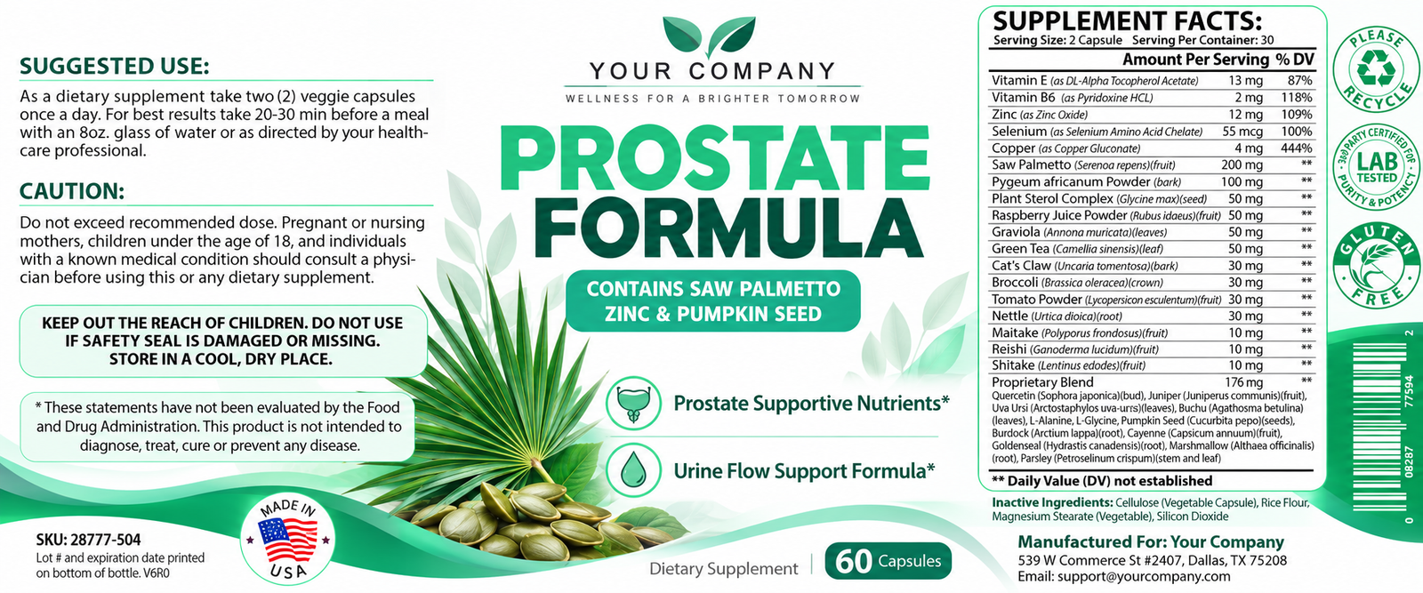 Prostate Formula Supplement Label – Modern & Clean Design