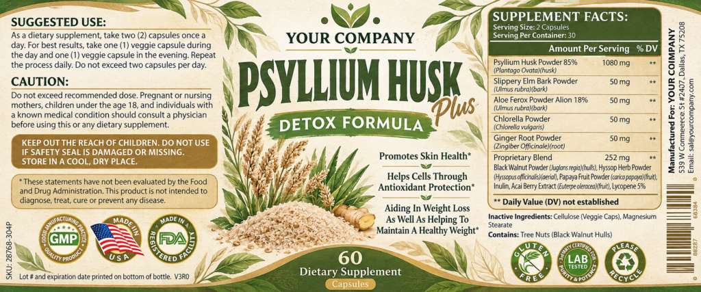 Psyllium Husk Plus Supplement Label – Botanical & Natural Design