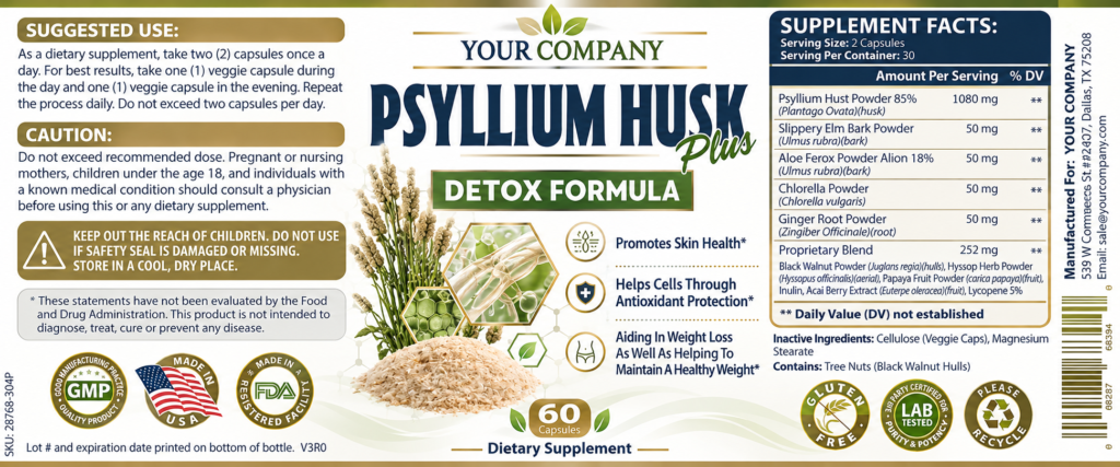 Psyllium Husk Plus Supplement Label – Classic & Elegant Design