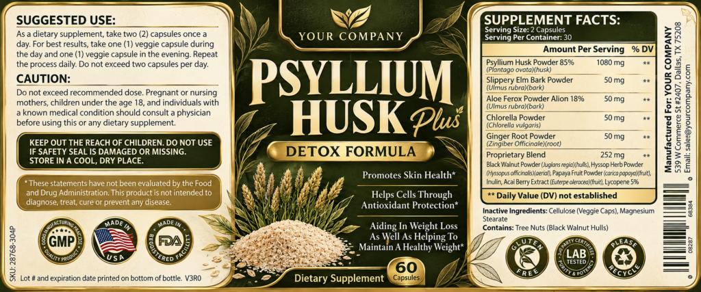 Psyllium Husk Plus Supplement Label – Luxury & Premium Design