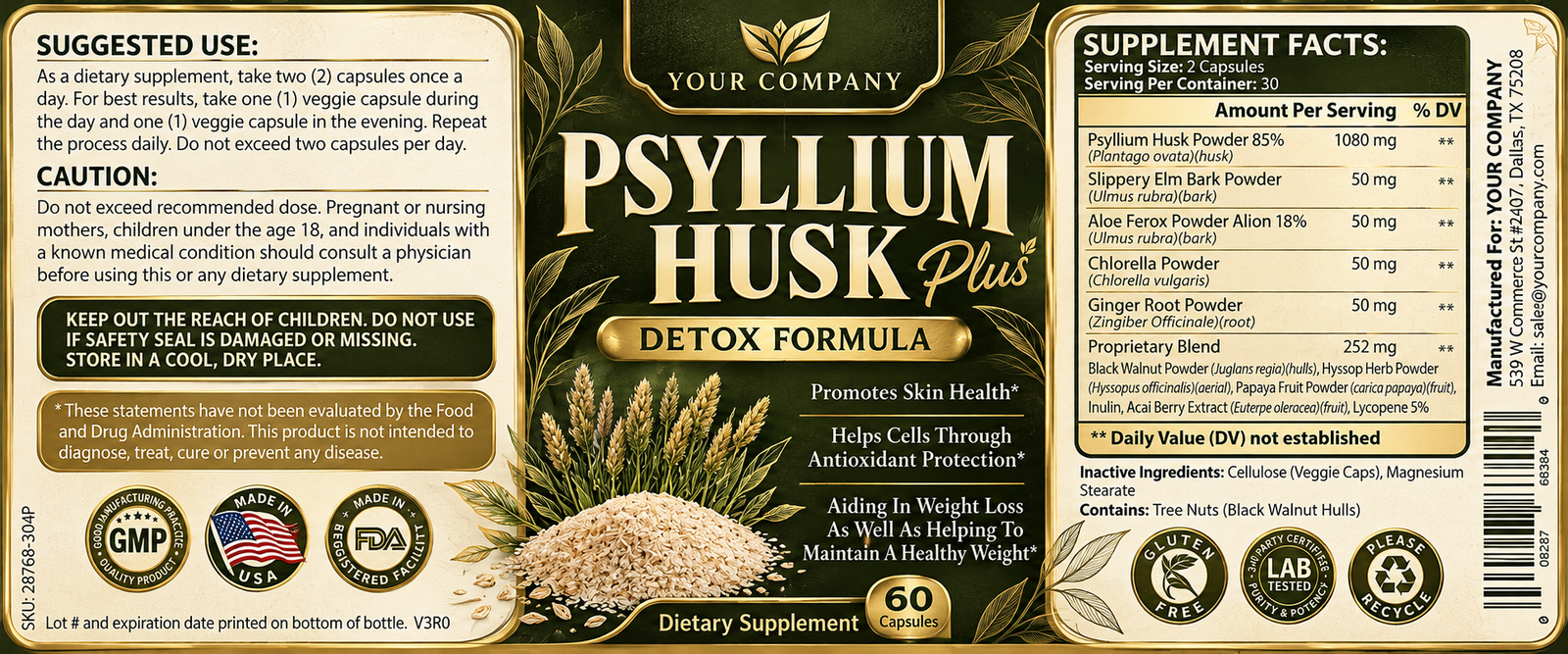 Psyllium Husk Plus Supplement Label – Luxury & Premium Design