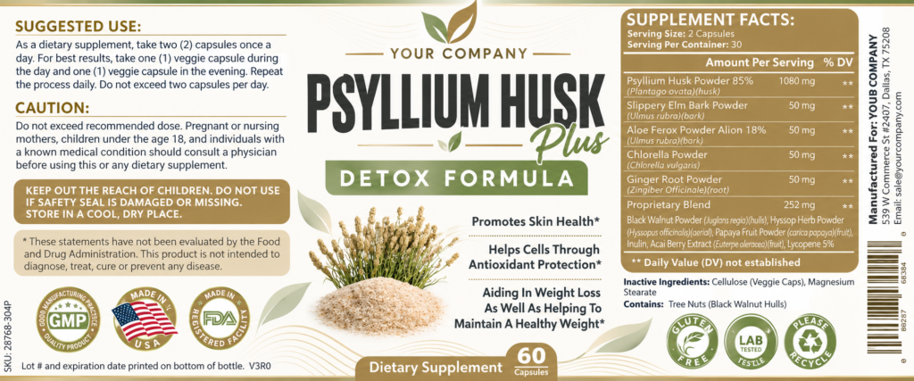 Psyllium Husk Plus Supplement Label – Modern & Clean Design