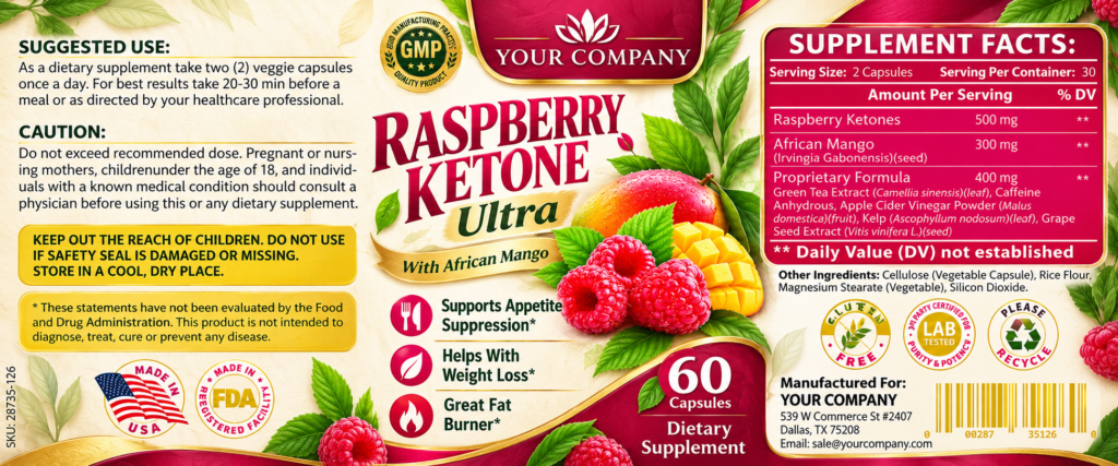 Raspberry Ketone Ultra Supplement Label – Botanical & Natural Design