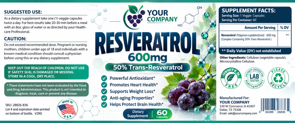 Resveratrol Supplement Label – Classic & Elegant Design