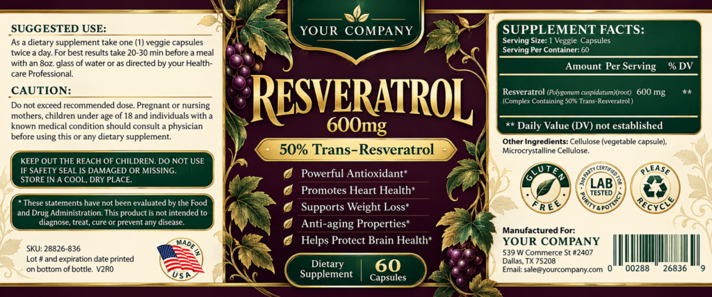 Resveratrol Supplement Label – Luxury & Premium Design
