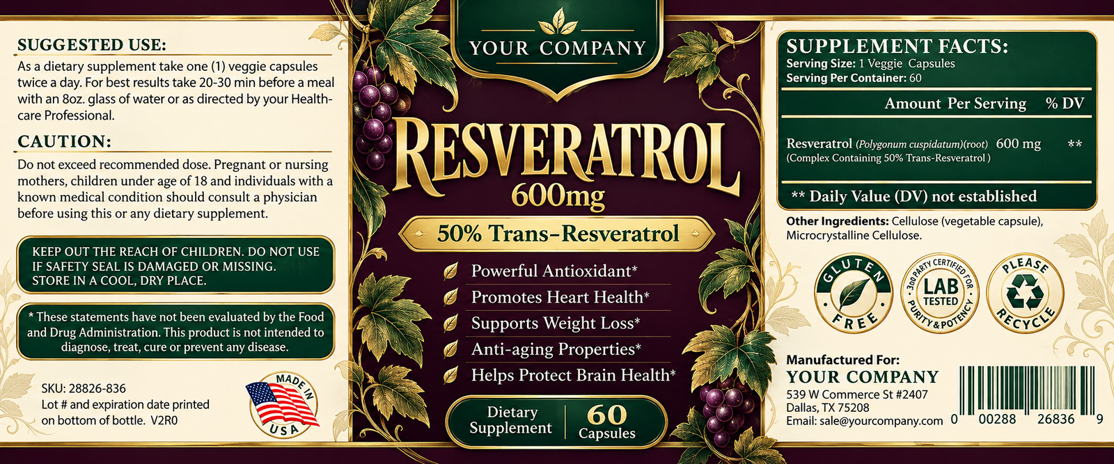 Resveratrol Supplement Label – Luxury & Premium Design