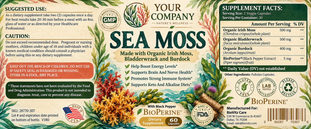 Sea Moss Supplement Label – Botanical & Natural Design