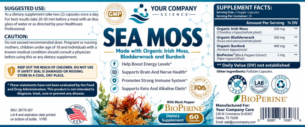 Sea Moss Supplement Label – Classic & Elegant Design