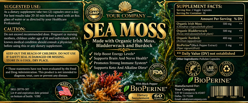Sea Moss Supplement Label – Luxury & Premium Design