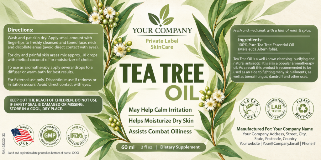 Tea Tree Oil Skin Care Label – Botanical & Natural Design