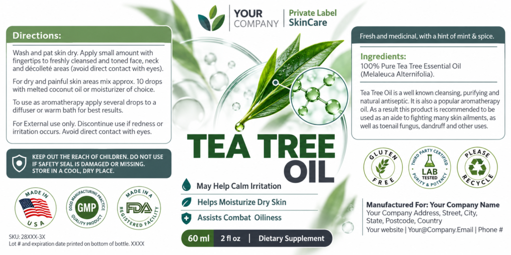 Tea Tree Oil Skin Care Label – Classic & Elegant Design