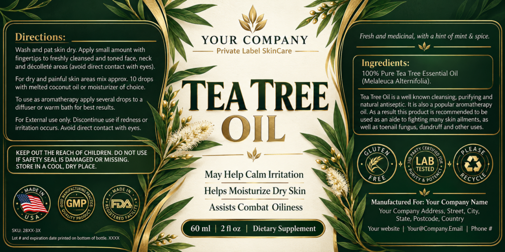 Tea Tree Oil Skin Care Label – Luxury & Premium Design