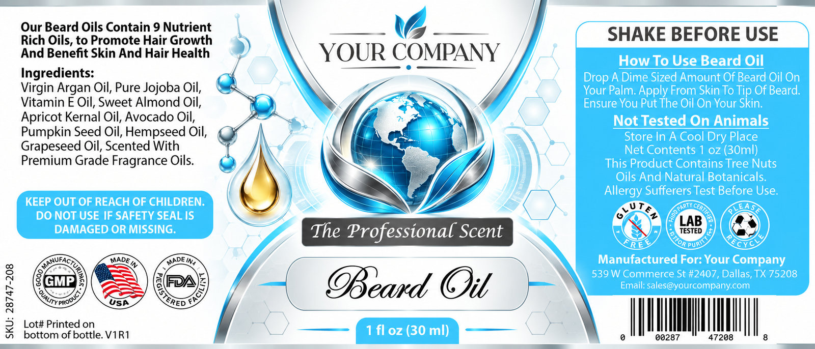 The Professional Beard Oil Label – Classic & Elegant Design