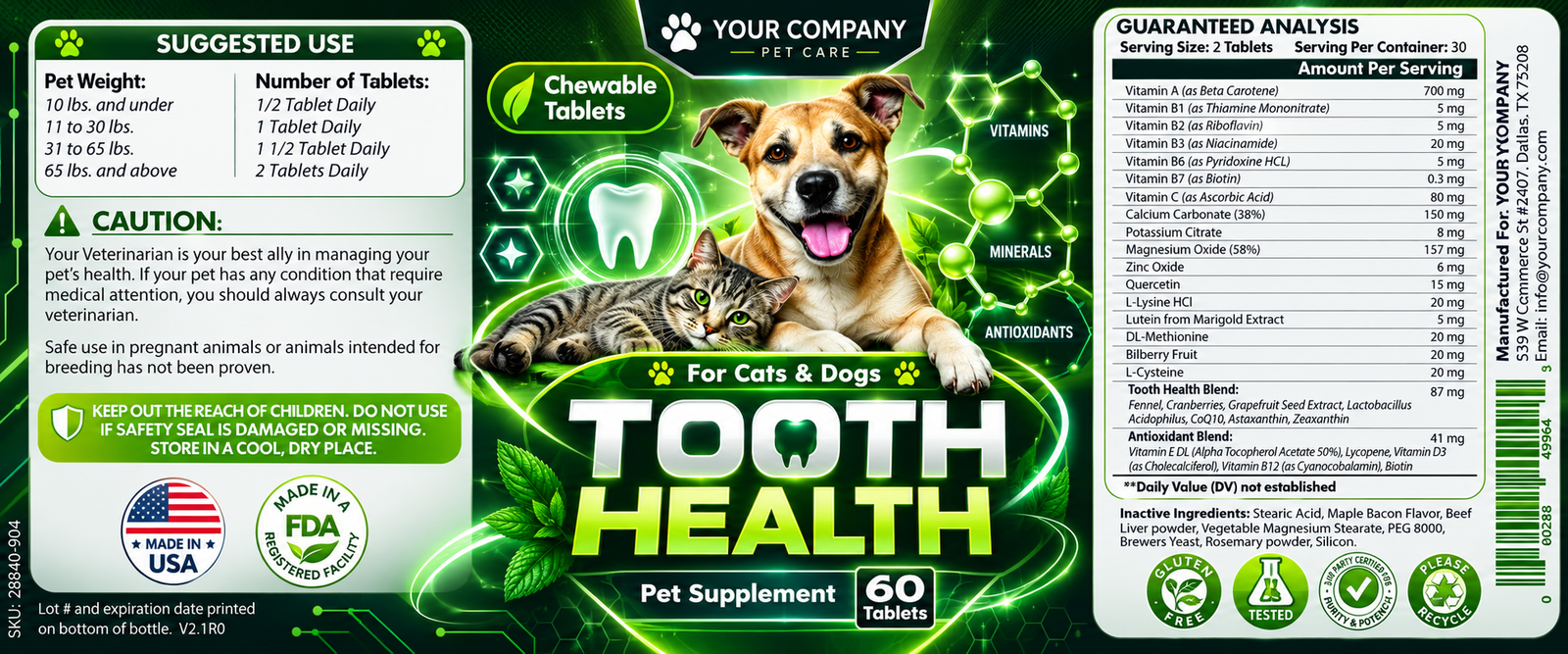 Tooth Health for Pets Supplement Label – Futuristic & Neon Design