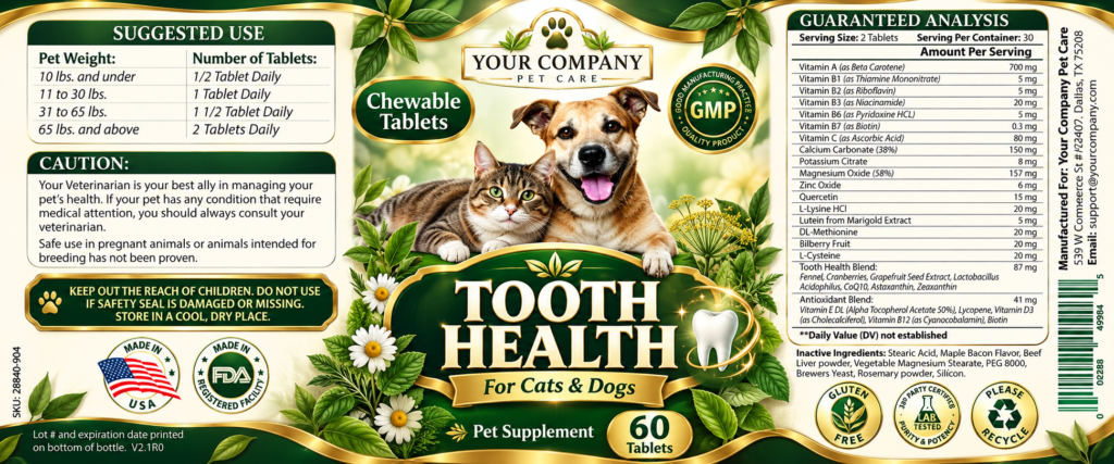 Tooth Health for Pets Supplement Label – Luxury & Premium Design