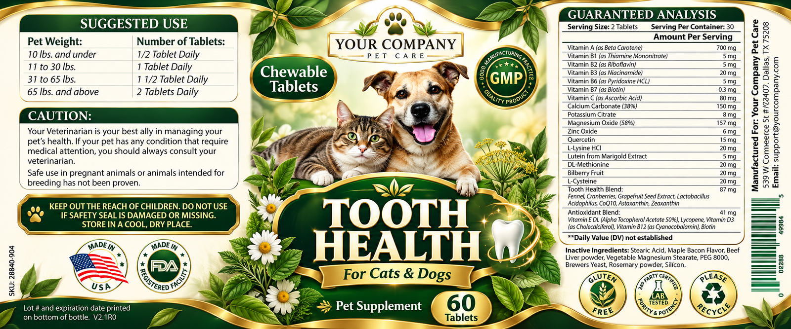 Tooth Health for Pets Supplement Label – Luxury & Premium Design