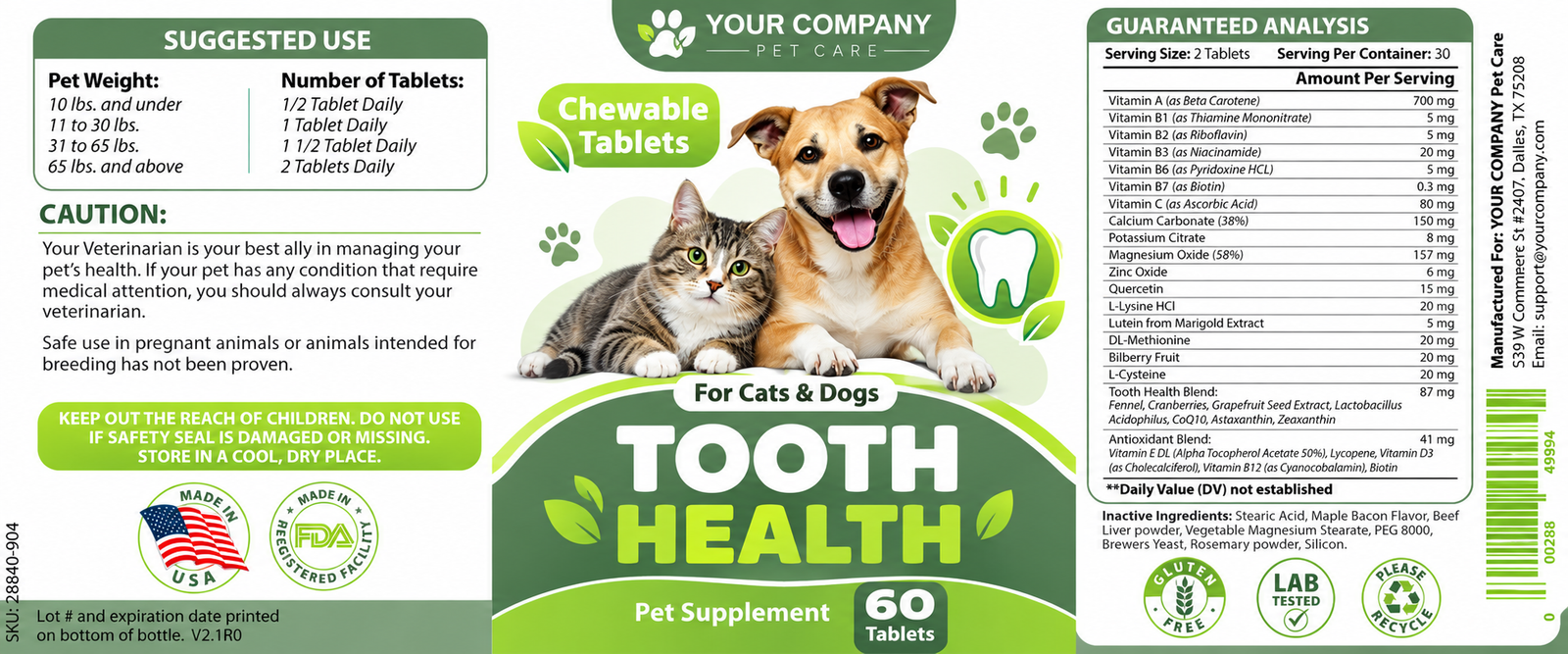 Tooth Health for Pets Supplement Label – Modern & Clean Design